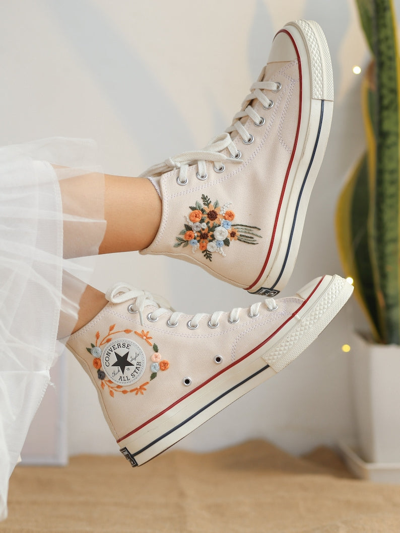 Flowers Embroidered Sneakers for Bride