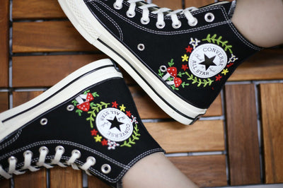 Red Wildflower Mushrooms Converse Embroidery
