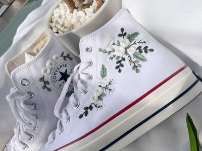 White Rose Wreath Converse Embroidery