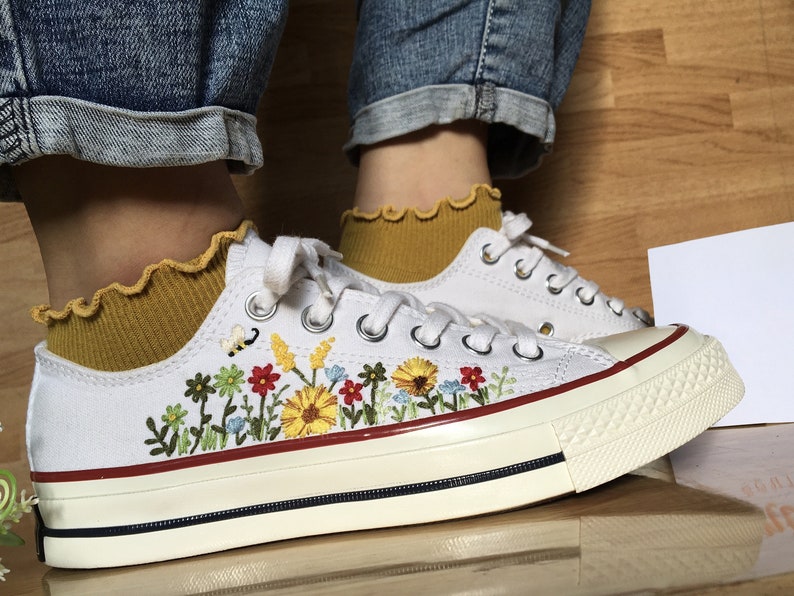 Bee and Wildflower Converse Embroidery