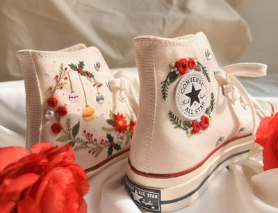Floral Christmas Converse Embroidery