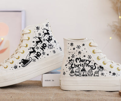 Converse Embroidered With Herd of Reindeer and Santa Claus