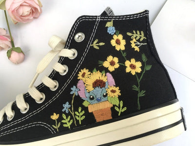 Black Stitch & Sunflower Converse Embroidery
