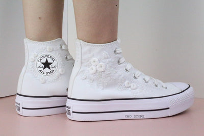 White Flowers Embroidered Sneakers