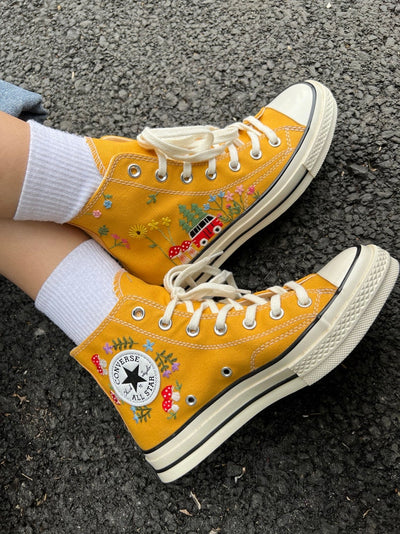 Yellow Camper Van Converse Embroidery