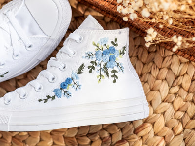 Blue Bridal Flowers Embroidered Sneakers