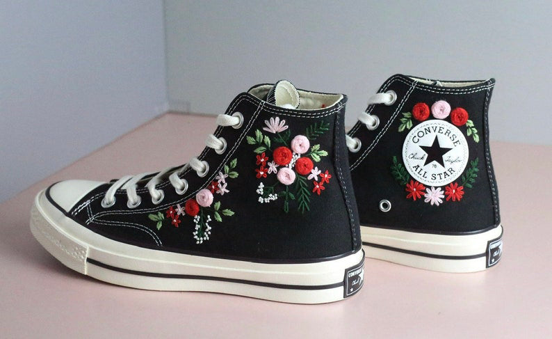 Red Rose Bouquet Converse Embroidery