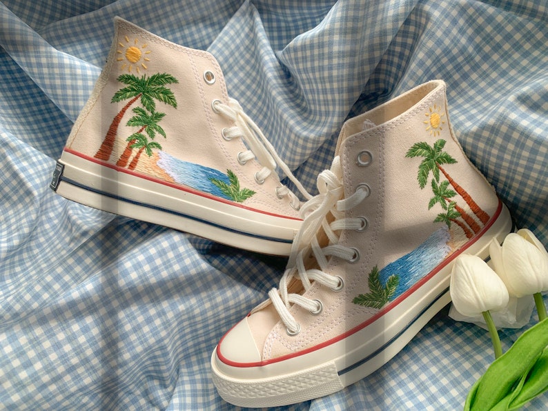 Tropical Beach & Palm Tree Converse Embroidery