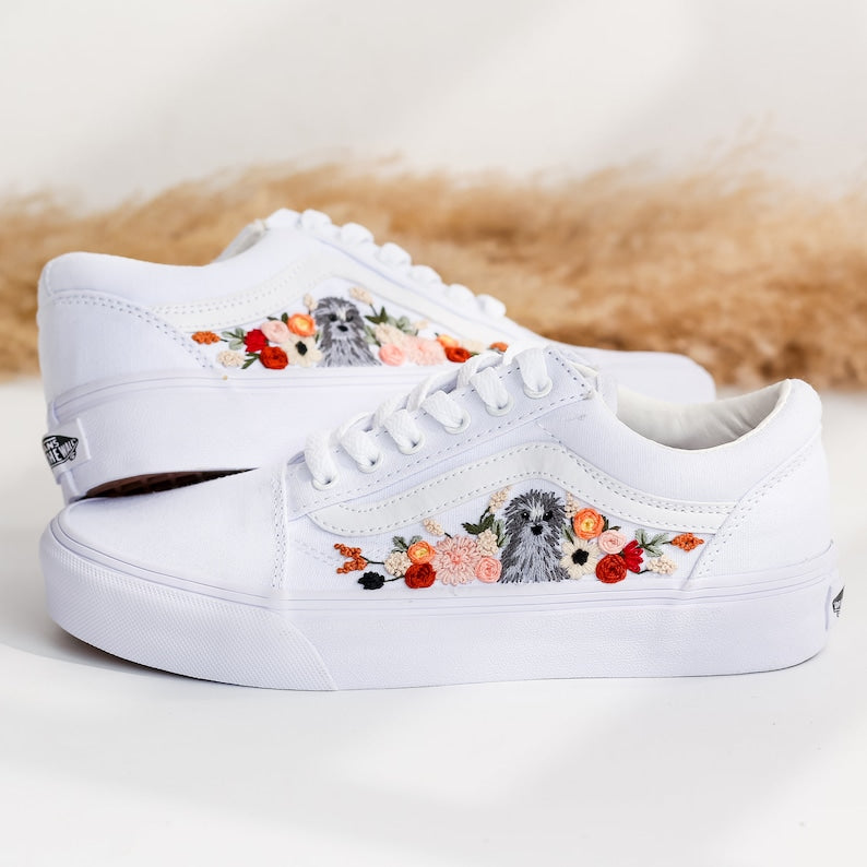 Dog & FLower Embroidered Vans