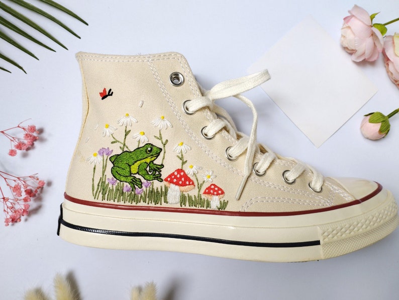 Converse High Tops Mushrooms And Frogs Embroidery