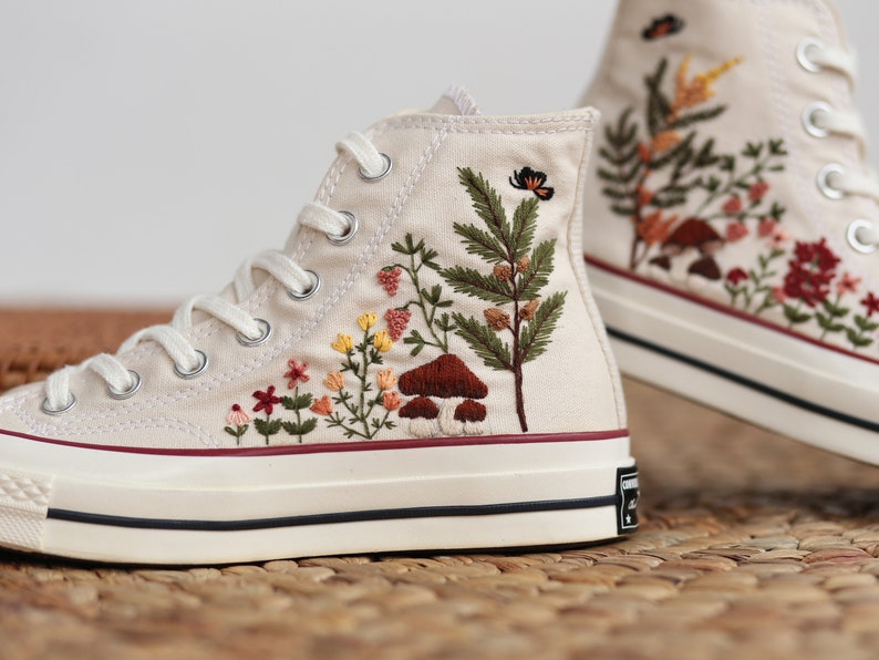 Mushroom and Wildflower Converse Embroidery