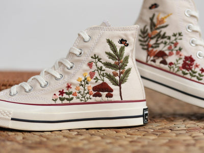 Mushroom and Wildflower Converse Embroidery