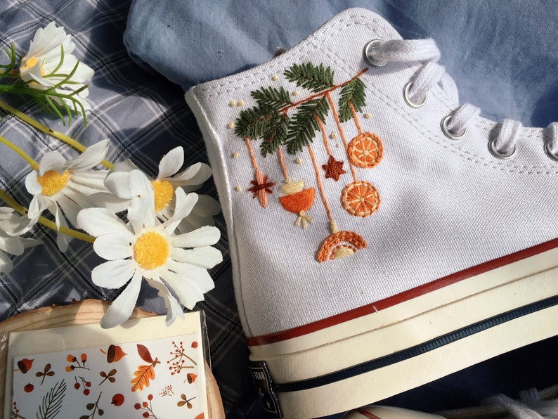 Orange Wildflowers Converse Embroidery