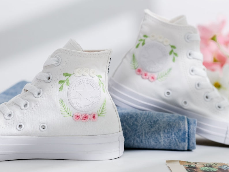 Wedding Flower Embroidered Converse Shoes