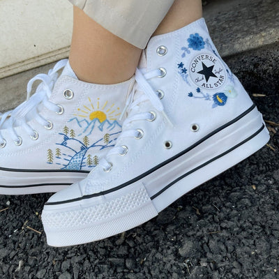 Mountain and Sun Converse Embroidery