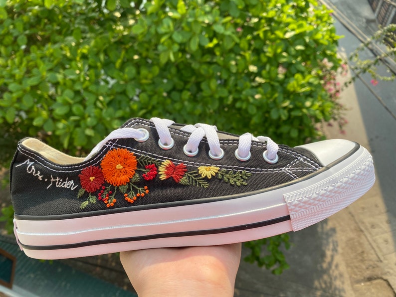 Orange & Red Floral Converse Embroidery