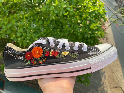 Orange & Red Floral Converse Embroidery