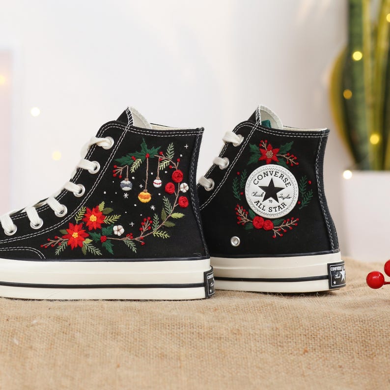 Christmas Flower Converse Embroidery