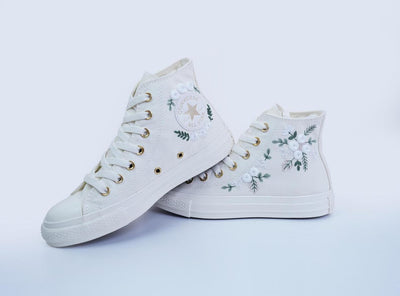 White Floral Wreath Converse Embroidery