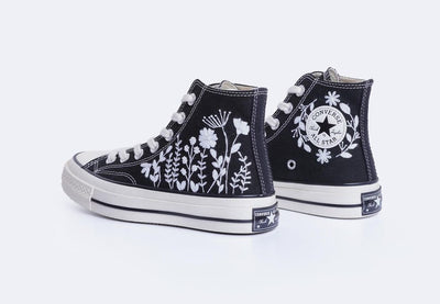 Monochrome Wildflower Converse Embroidery