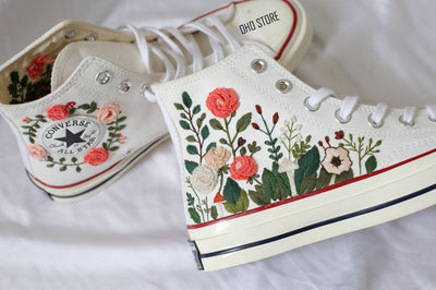 Coral Rose Garden Converse Embroidery