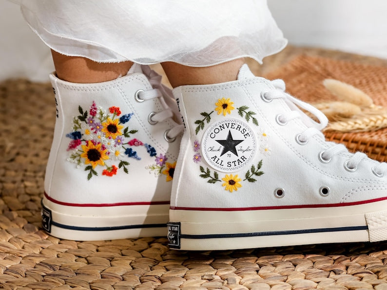 Lavender Sunflower Embroidered Converse