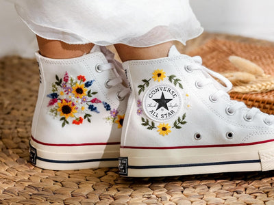 Lavender Sunflower Embroidered Converse