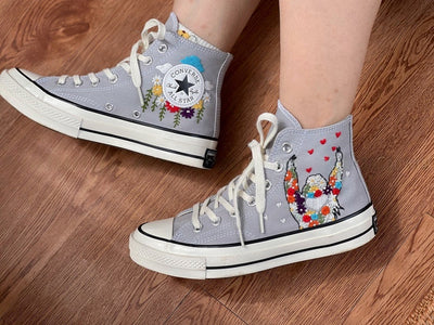 Colorful Girl & Floral Converse Embroidery
