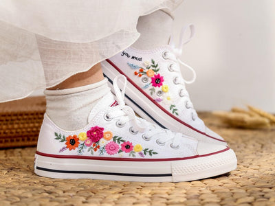 Bridal Flower Embroidered Converse Low Top