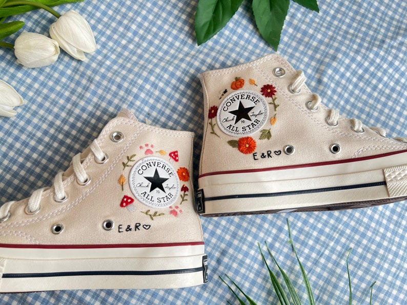 Bird and Flowers Converse Embroidery
