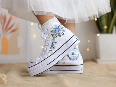 Blue Roses Wedding Converse Embroidery