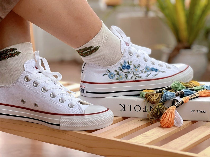 Blue Floral Converse Embroidery