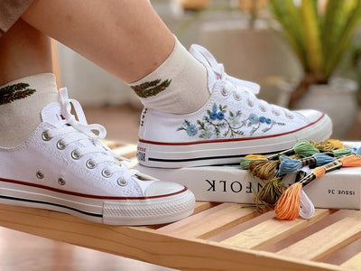 Blue Floral Converse Embroidery