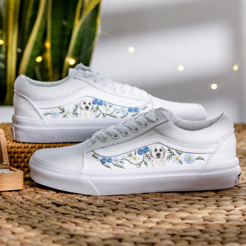 Embroidered Wedding Vans, Pet and Blue Flower