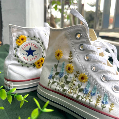 Sunflowers and Blue Flowers Converse Embroidery