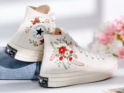 Wedding Flowers Embroidered Converse Shoes