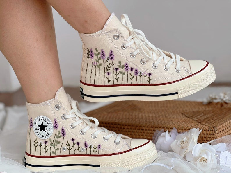 Lavender Field Converse Embroidery