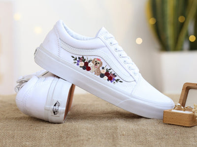 Custom Vans Embroidered Pets and Flowers Sneakers