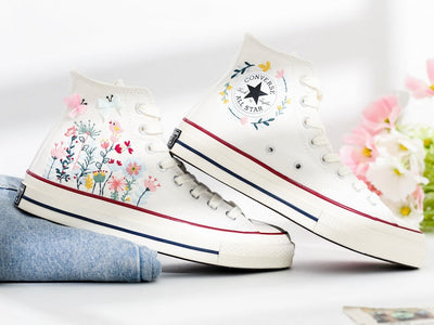 Bridal Flowers Embroidered Converse Shoes