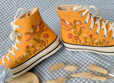Bird & Wildflowers Converse Embroidery
