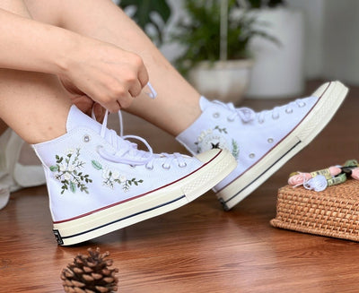 White Rose Wreath Converse Embroidery