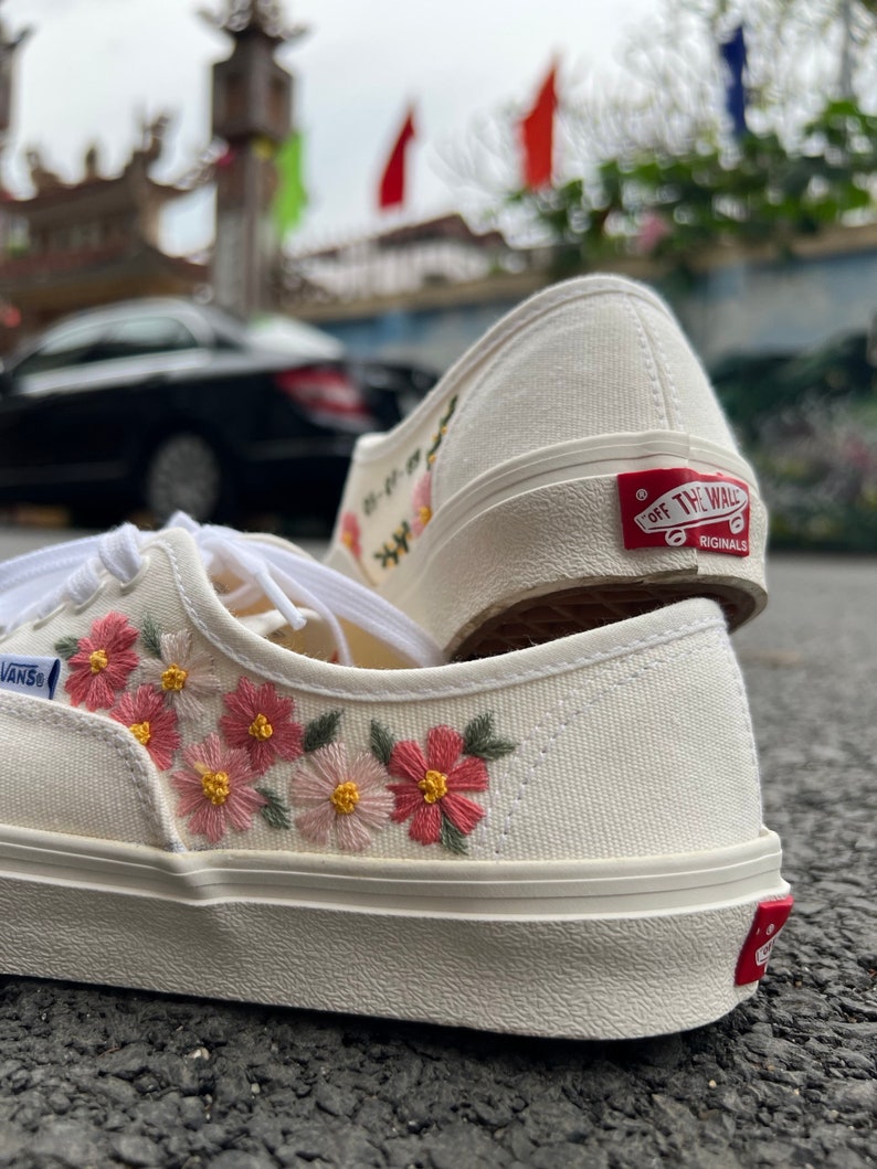 Pink Cosmos Garden Converse Embroidery