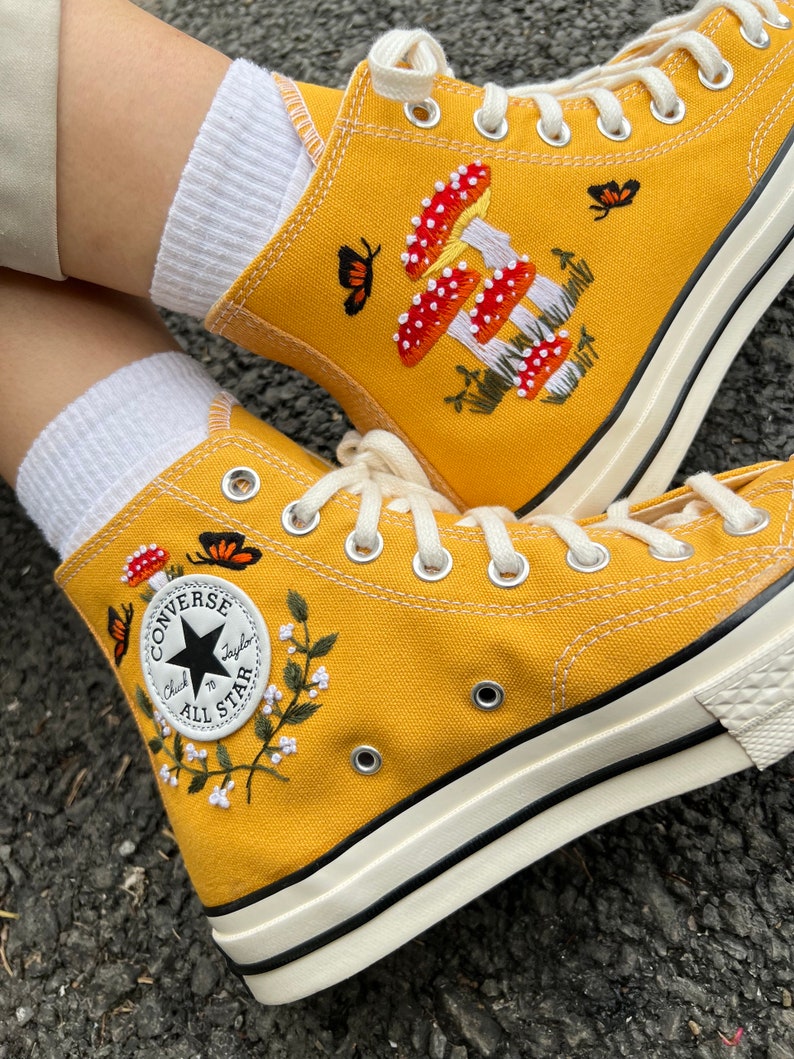 Red Mushroom & Butterfly Converse Embroidery