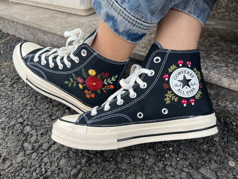 Red Daisy Converse Embroidery