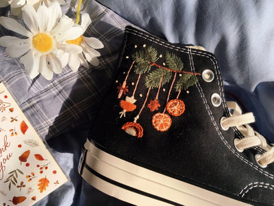 Orange Floral Garden Converse Embroidery