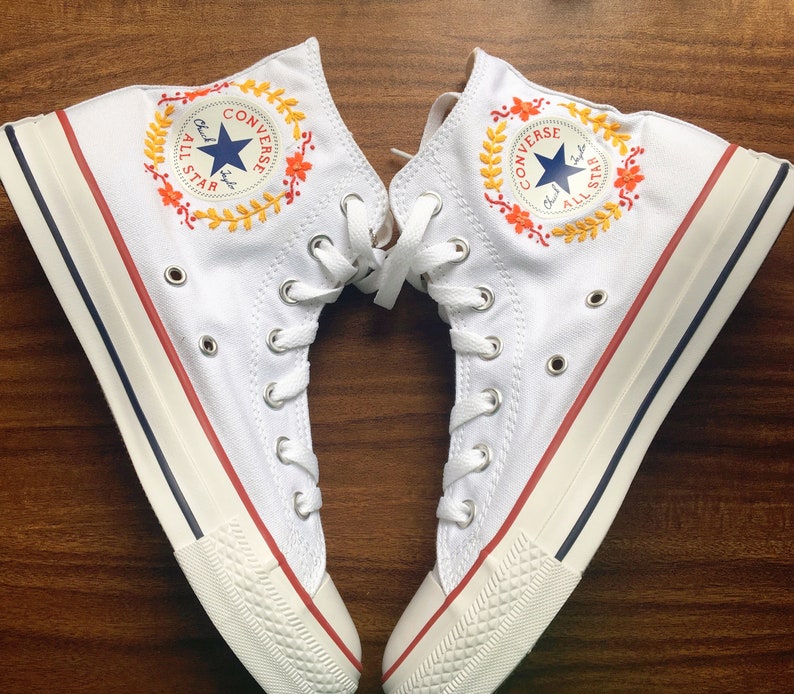 Converse Custom Orange Flower Strip Embroidery