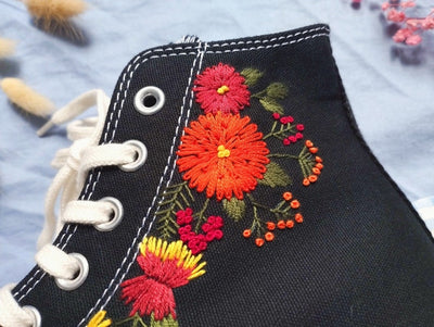 Pumpkin Floral Converse Embroidery