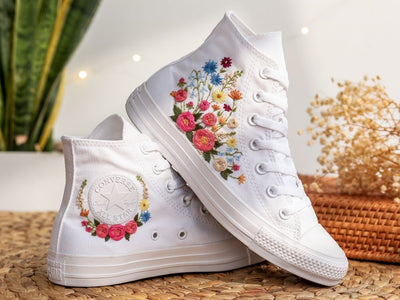 Colorful Rose Bouquet Converse Embroidery