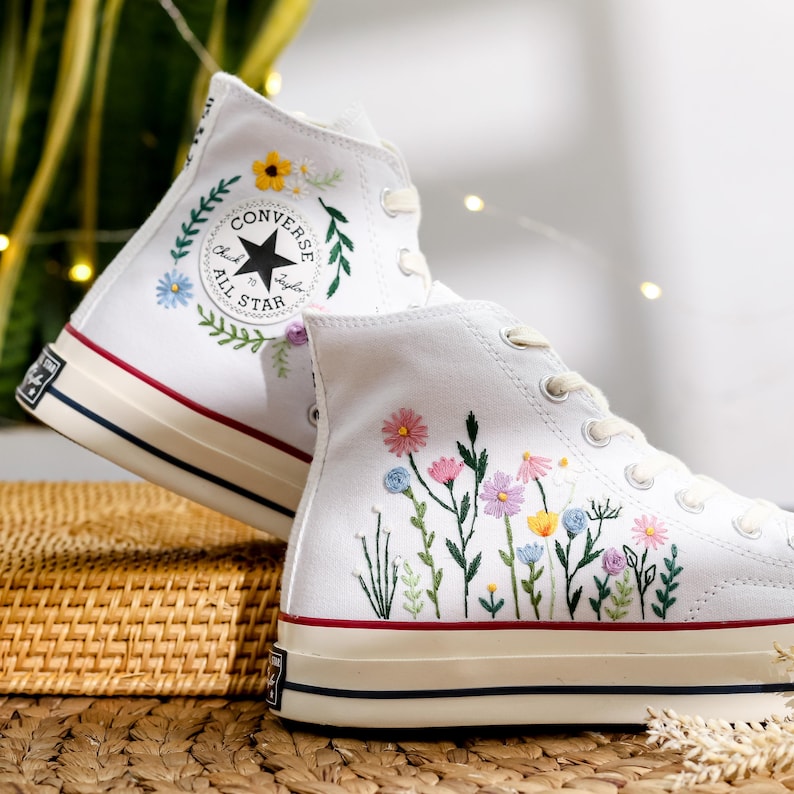 Pastel Wildflower Wedding Converse Embroidery