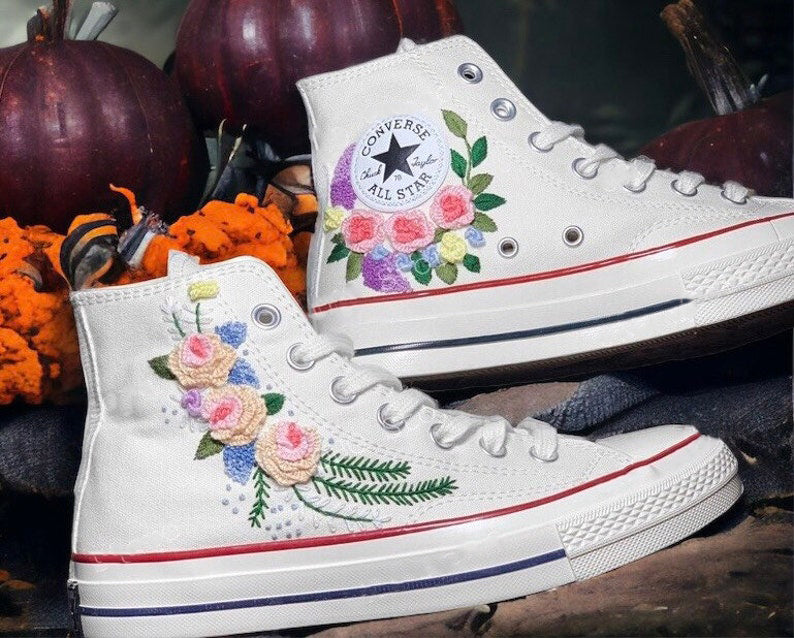 Pastel Rose Bouquet Converse Embroidery